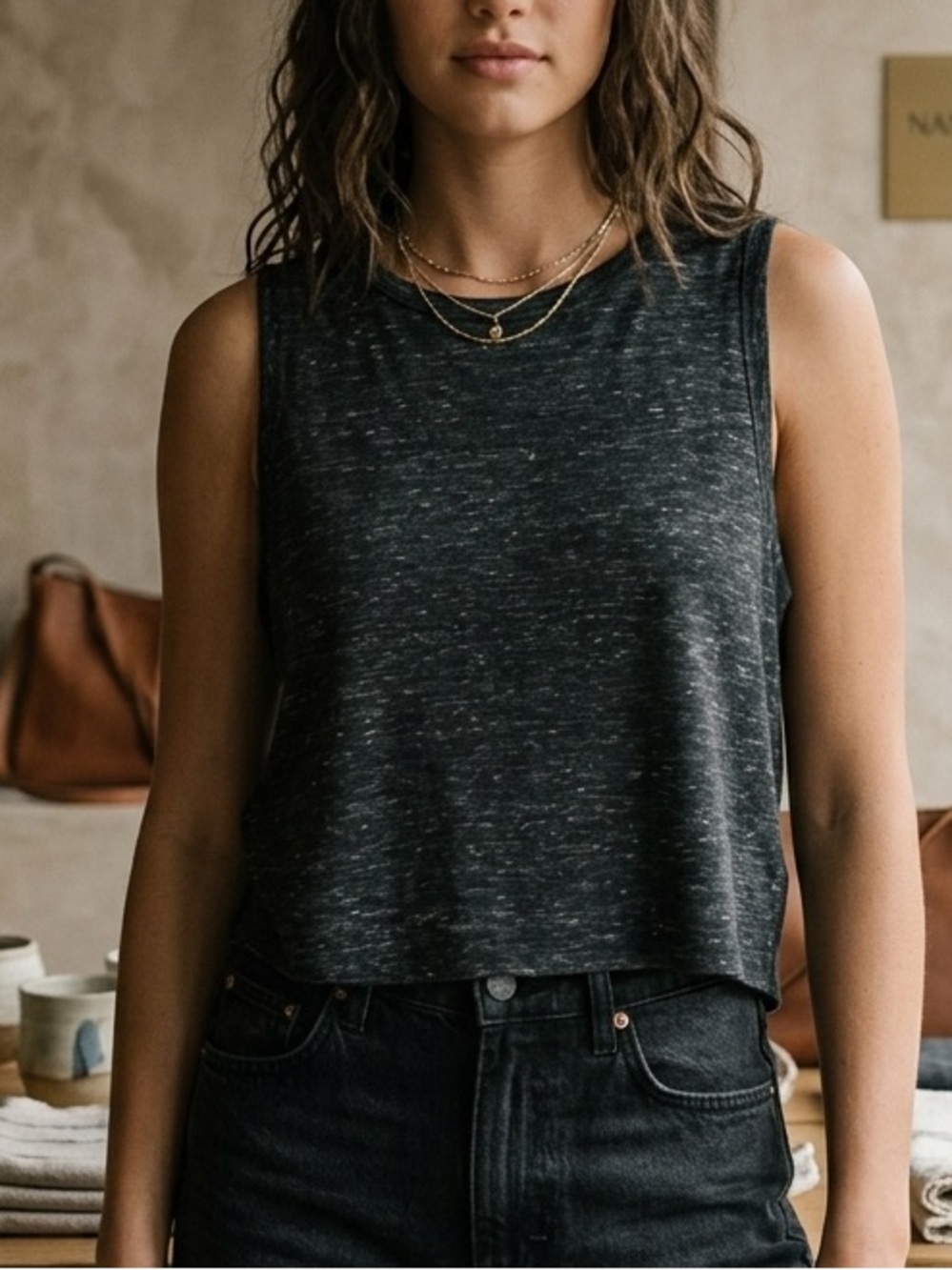 Victoria Sport Charcoal Marled Knit Open Back Crop Tank Size M Medium